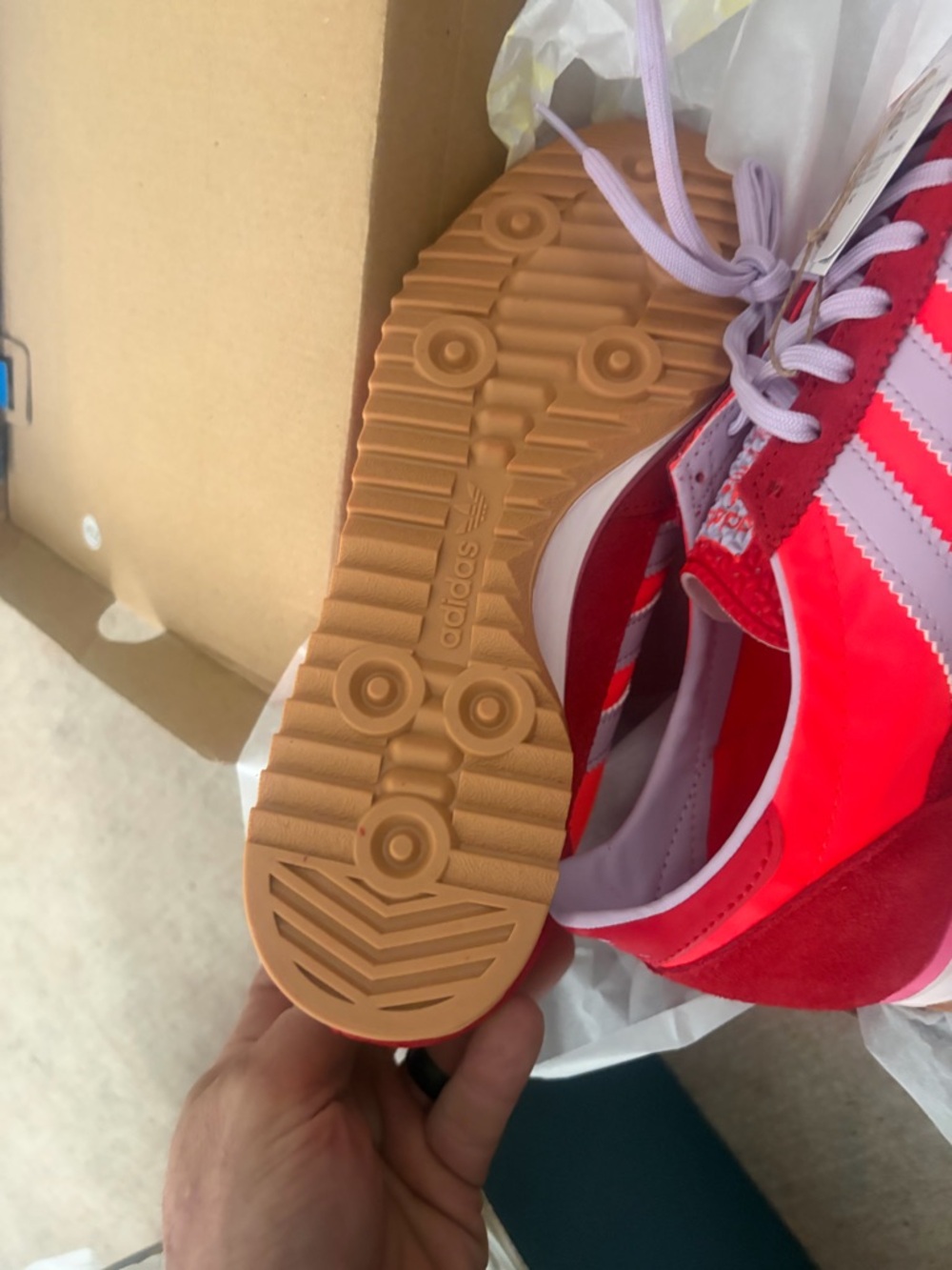 adidas Red and White Retro Runner Sneakers - Picture 5 of 7